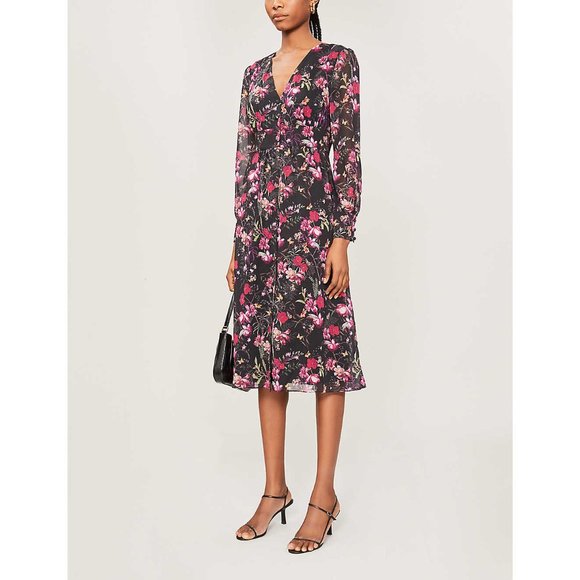 TED BAKER ADRIELA Fern Forest Deep V MIDI Dress - Picture 2 of 8